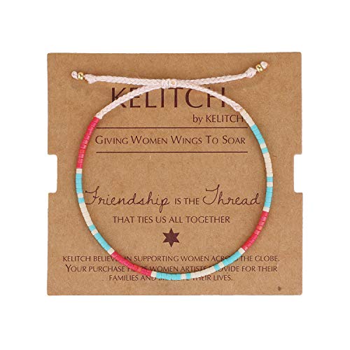 KELITCH Women Friendship Bracelet Seed Beads Miyuki Thin Strand Bracelets Adjustable Boho Jewelry - color: Blue 62I
