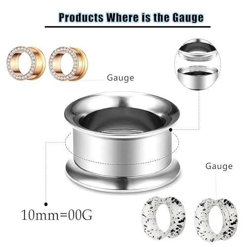 TIANCI FBYJS Stainless Steel Ear Tunnels Saddle Gauges For Ear Silicone Soft Flexible Earrings Gauge Plugs Expander Stretcher Body Piercing Jewelry 0g 2g 00g 1/2'' Set - style: 12mm=1/2''