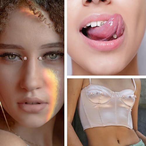FUNLMO 2pcs Nipple Piercing Jewelry Titanium Nipple Rings Internally Threaded Tongue Rings Bridge Piercing Jewelry Nipple Barbells 14G 12-20mm - color: Rose gold,Aurora Borealis CZ