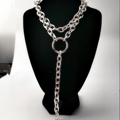 FUTIMELY Layered Chunky Y Necklace,Minimalist Plated Gold Geometric Thick Chain Lariat Necklace,Charming Adjustable Hip Hop Collarbone Necklace for Women - color: Silver
