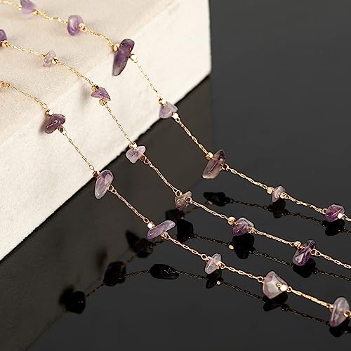 KYUNHOO 5M KC Gold Plated Brass Chain for Jewelry Making Supply Findings | Purple Irregular Natural Stone Necklace Chains Bulk Charm Crafting Chain with Jump Rings lobster Clasps for Women Men DIY - color: Natural Stone-Purple