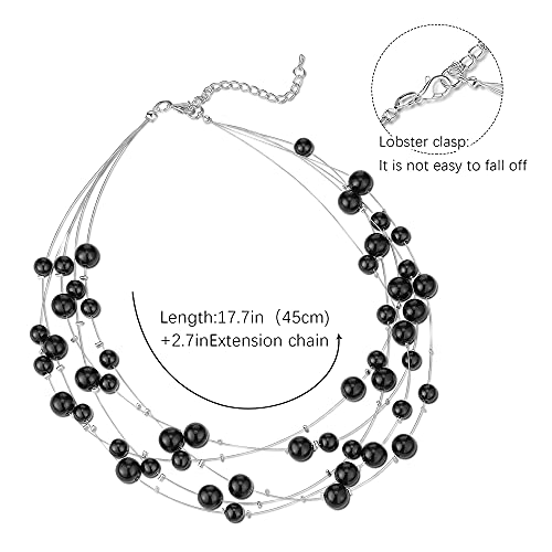 FULU AUTUMN Layered Pearl Necklace Multi-strand Pearl Choker Necklaces for Women Beaded jewelry for Wedding Parties - color: Black