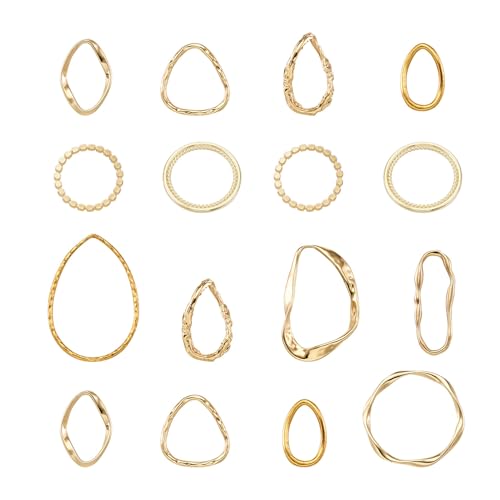 Elecrelive 54Pcs Golden Hollow Frame Pendants Twist Linking Rings 9 Styles | Open Bezel Charm Connectors Earring Beading Hoop Stainless Steel Link Ring for Earrings Bracelet Necklace Macrame Making - color: Golden 10 Styles
