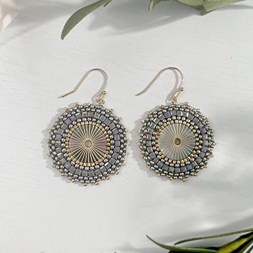 Colorful Bead Earrings For Women Summer Beach Handmade Bead Earrings Bohemia Hoop Dangle Earring For women - color: Grey