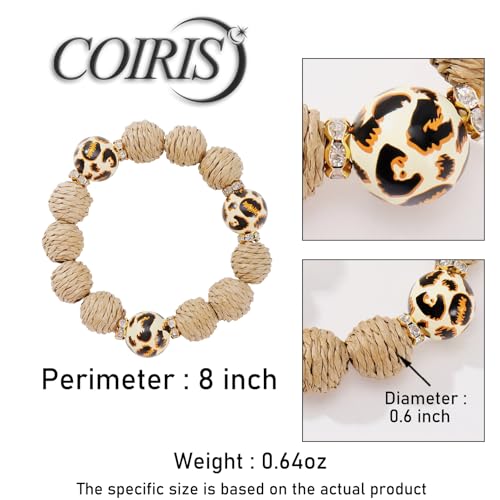 Coiris Rattan Raffia Woven Adjustable Boho Bracelet for Women | Handmade Bracelets Stretch Bracelet - color: Leopard Print