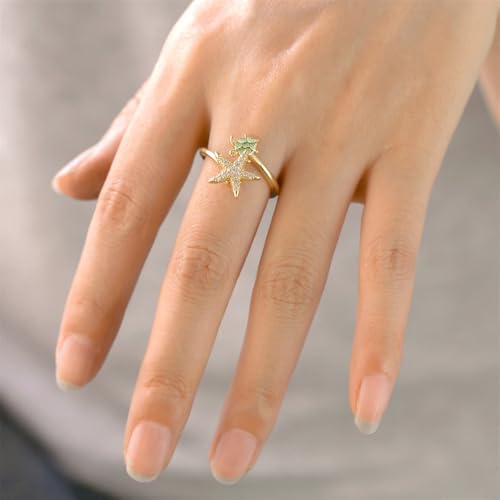 Dainty CZ Starfish Sea Turtle Open Adjustable Fidget Rings for Women Cute Crystal Sea Star Anxiety Spinner Statement Finger Band Rotating Animal Ring Comfort Fit Fashion Jewelry
