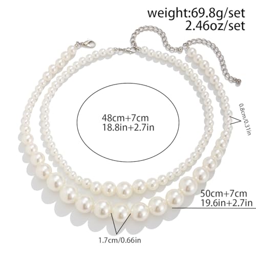 CSIYANJRY99 Chunky Pearl Necklace for Women Big Faux Pearl Beaded Strand Necklace Wedding Prom Jewelry for Women - color: White Layered