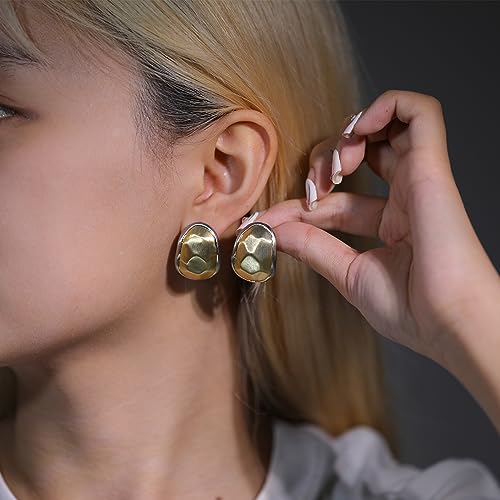 Mytys Two Tone Huggie Hoop Earrings Cross Over Design Twisted Rope Silver Gold Statement Wide Band Clip On Hoops for Women Fashion Jewelry Gift - color: Silver covered with gold