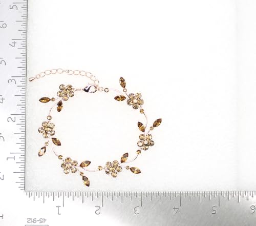 Faship Gorgeous Rhinestone Crystal Floral Necklace Earrings Set - color: Smoked Topaz / Rose gold plated / Matching Bracelet