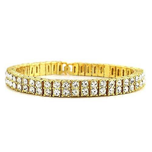 HH BLING EMPIRE 14K Gold and Silver Bracelets Diamond Tennis and Cuban Link Bracelet for Men Women Hip Hop Jewelry - color: 2 row tennis-Gold, size: 7.5"