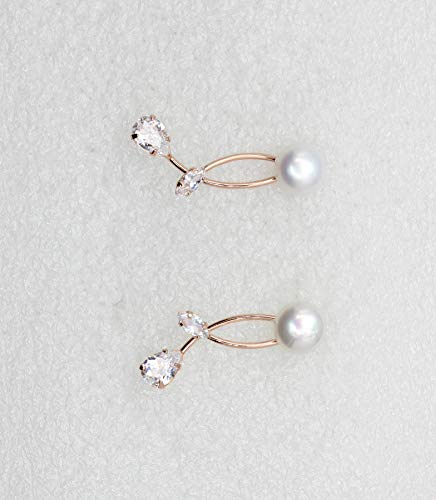 Faship Genuine 10mm Freshwater Pearls Floral Necklace Earrings Set | Premium CZ Crystal, Gorgeous, Sparkling - color: Clear/Rose Gold