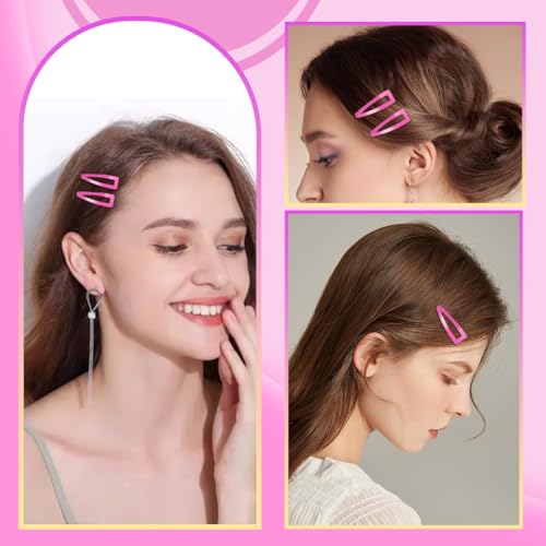 20 Pcs Snap Hair Clips for Women Snap Hair Barrettes Double Grip Hair Clips 3 Prong Clips for Hair Barrettes for Women Girls (Pink) - color: Pink