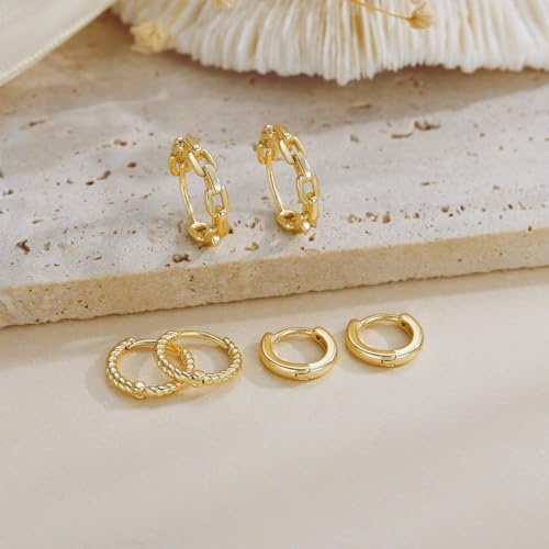Risamil 3Pairs Gold Hoop Earrings for Women Trendy, 14K Gold Plated Hoops Huggie Earrings Dainty Chunky Earring Stacks Cute Earring Set Gold Jewelry Set for Women Gifts Fashion Accessories - color: 3 pair gold earrings4