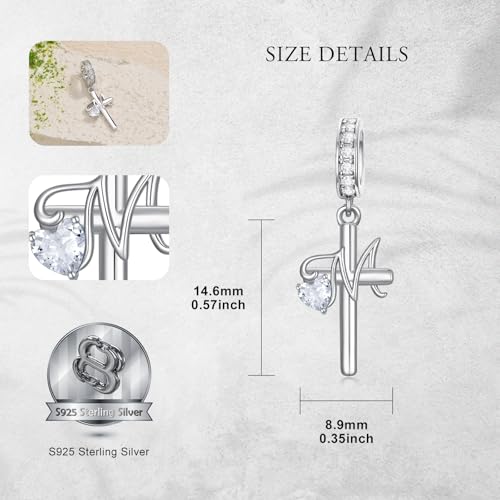 PROESS Initial Cross Charm 925 Sterling Silver Letter A B C Pendant Dangle Charm Beads for Bracelet Initial Cross Jewelry Gifts for Women - style: 13-M