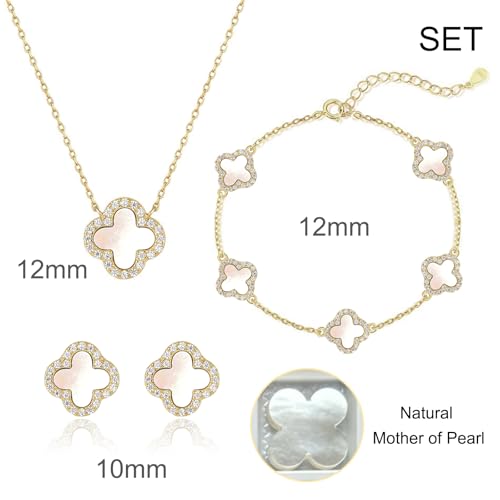 925 Sterling Silver Four Leaf Clover Bracelet β Real Silver Lucky Clover Jewelry for Women, Dainty Good Luck Gift for Her - color: Gold β MOP Set