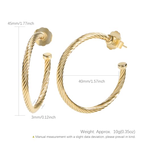 Inspired Designer Twisted Hoop Earrings for Women Fashion Jewelry Cable Wire Half Hoop Earrings for Women Gift - color: Large Hoop - Golden Tone