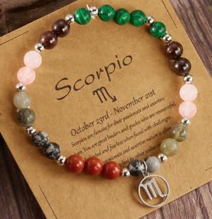 XAM 12 Zodiac Stone Beaded Bracelet - Natural Gemstone & Stainless Steel Charm Constellation Jewelry - color: K