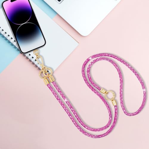 Phone Lanyard Crystal Phone Strap Crossbody, Plum | Crystal Phone Strap Crossbody Rhinestone Anti Theft Layered Strap Crossbody Cell Phone Neck for Women - color: Plum