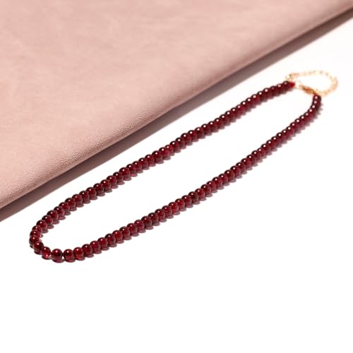 Simple 4mm Gemstones and Crystals Choker Necklace Unisex 16"-18" | Necklaces for Women Men, Adjustable, 40-45 cm Chain Length, Handmade, Spiritual Gemstones, Positive Energy, Daily Wear - style: Garnet