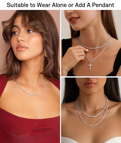3MM Paperclip Necklace 925 Sterling Silver Paperclip Chain Necklace for Women, Sturdy & Durable Women's Chains Necklace, 16 18 20 22 24 26 Inch - color: Sterling Silver
