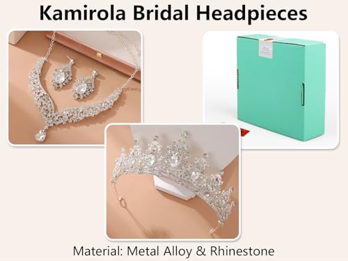 Kamirola Bridal Wedding Tiara Crown Jewelry Set for Women/Brides/Bridesmaids Crystal Jewelry Set for Wedding Prom Party Bridal Crystal Necklace Earrings Bracelet Set(TR60) - color: Silver