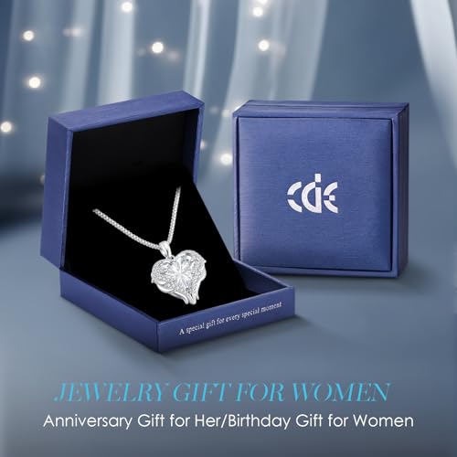 CDE Angel Wings Heart Birthstone Pendant Necklace Gift for Women | Silver/Gold Tone,Ideal Birthday & Anniversary Jewelry Gift for Wife,Girlfriend,Her - color: White-04-White Birthstone