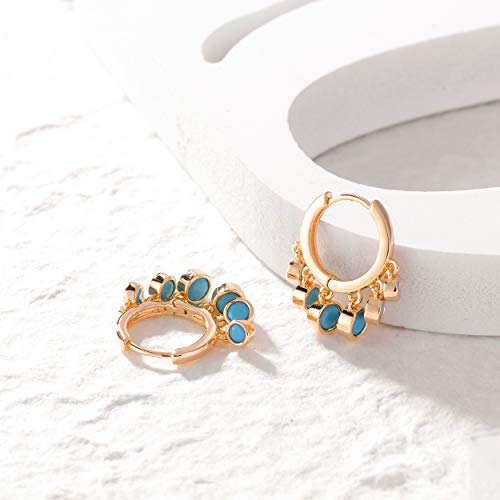 LOYATA Gold Huggie Hoop Earrings 14K Gold Plated Dainty Small Simple Hypoallergenic Jewelry Gift for Women - style: Turquoise Dots