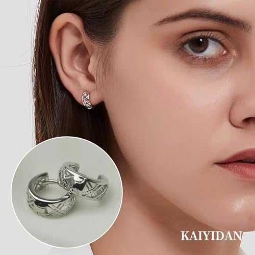 2 Pairs Gold/Silver Hoop Earrings For Women Set Trendy,14K Plated Gold Chunky Huggie Hoop Earings Pack,Oval Twisted Statement Silver Hoops,Fashion Jewelry Gift - color: 18) small hollow rhombus hoop