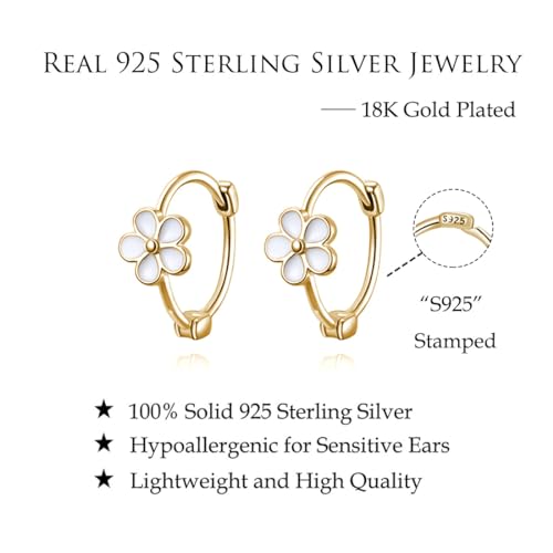 Reffeer Solid 925 Sterling Silver Flower Hoop Earrings Huggie for Women Teen Girls Daisy Hoop Earrings Cartilage Helix Earrings - color: B-Yellow