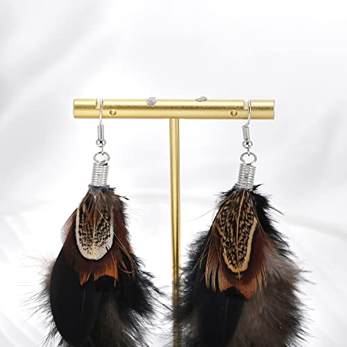 Bohemian Pheasant Peacock Long Feathers Statement Earrings Handmade Natural Lightweight Feather Dangle Earrings for Women (ea000071) - color: Black