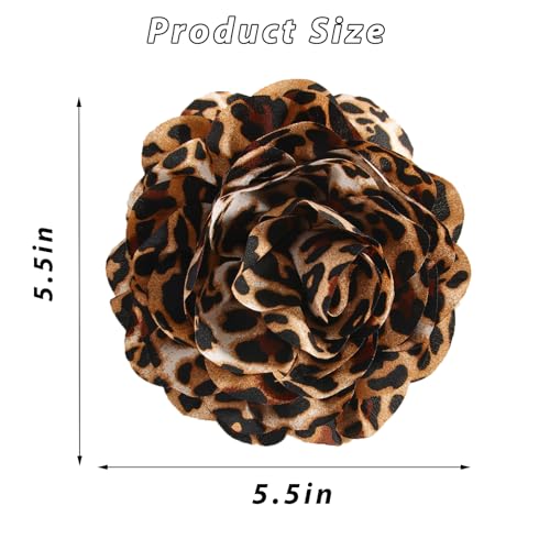 PLwelth Large Flower Brooch Pins Floral Hair Clips for Women Lapel Pins for Dress Clothes Suits Wedding Party Jewelry Gifts - color: Leopard