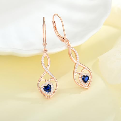 Infinity Heart Rose Gold Jewelry Set for Women 925 Sterling Silver Sapphire Necklace and Earrings Set September Birthstone Jewelry Gifts