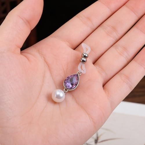 Pearls Nipple Rings Non Piercing, Purple Rhinestone Nipple Clips Adjustable Nipples Jewelry for Women, Non Pierced Pendant Faux Nipples Piercing Body Chains