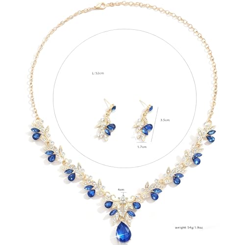 CJIAYUJEW Cubic Zirconia Wedding Jewelry Sets for Bride Bridesmaid Cluster Crystal Teardrop Pendants Jewelry Set Necklace Earring for Brides Bridesmaid for Wedding Party - color: Blue