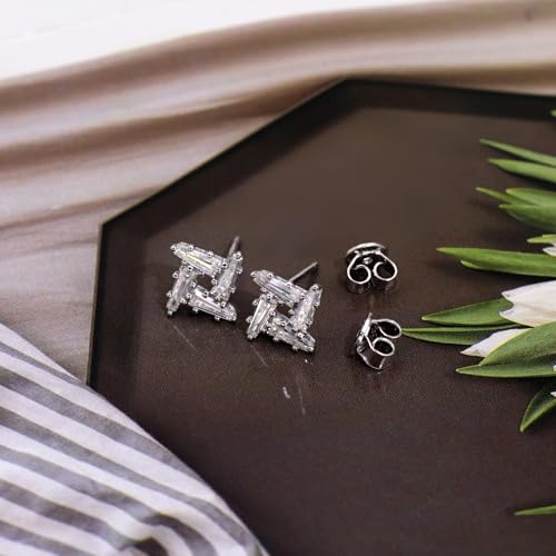 Moissanite Stud Earrings for Women, DF/VVS Clarity, Sterling Silver with 18K White Gold Plated - style: 0.8 Carat Geometric