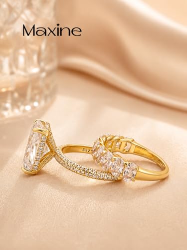 Maxinejewelry 4.5CT Radiant Cut Wedding Ring Set for Women - color: Golden Set