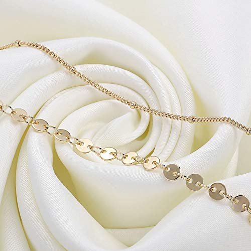 Dainty Gold Bracelets for Women, 14K Gold Plated Adjustable Layered Beads Bracelet Cute Evil Eye Oval Chain Pearl Bar Turtle Gold Bracelets for Women Jewelry - style: Coin Beads Chain