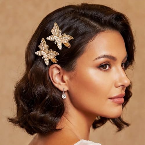 BARTOSI Gold Butterfly Hair Clips Fancy Small Hair Clip Butterfly Hair Accessories for Women and Girls (Pack of 2) - color: Gold