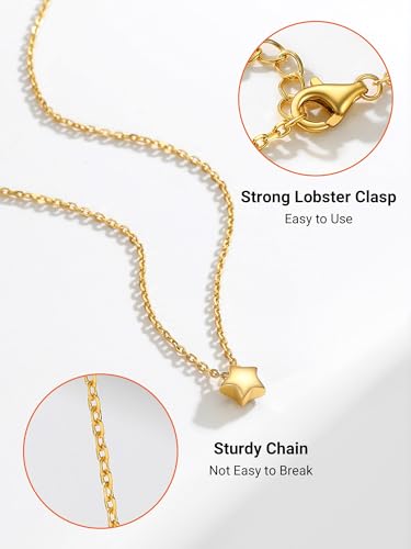 PROSILVER 925 Sterling Silver Necklace for Women Dainty Pendant Necklace | Hypoallergenic 925 Sterling Silver, Cute Small Pendant, Star/Heart/Moon/Triangle/Bar/Round Necklace Silver with Gift Box - color: 02 Gold, style: 01 Star