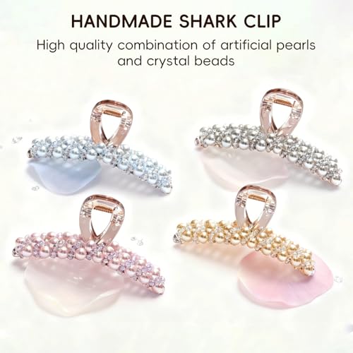 Zayra Faux Pearl Hair Claw Clips with Clear Crystal Beads for Women Handmade Luxury Non Slip Strong Hold Hair Clips Elegant Styling Clips for Party Daily Wear & Gift (Purple pink) - color: Purple pink