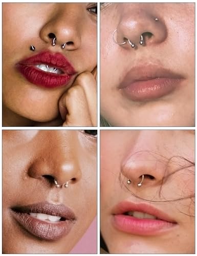 Lcolyoli 16g Septum Rings Internally Threaded Surgical Steel Septum Jewelry Lip Rings Hoop Labret Jewelry Horseshoe Earrings Daith Piercing Jewelry for Women Men - color: 16g,Inner diameter:8mm,silvertone