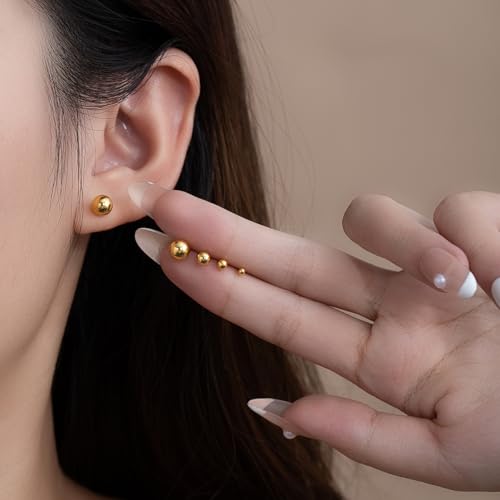 Stainless Steel Ball Stud Earrings for Men Women,Stainless Steel Stud Earring for Gift