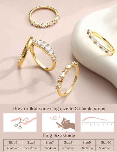 FUNRUN JEWELRY 14K Gold Plated Rings for Women Non Tarnish Stackable Rings Dainty Cubic Zirconia Band Pinky Thumb Knuckle Ring Set Trendy Statement Promise Wedding Thin Stacking Ring Size 5-10 5PCS - style: Dainty-14K Gold Plated