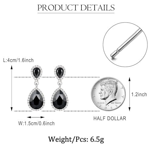 EVER FAITH Women's Austrian Crystal Wedding Tear Drop Dangle Earrings | Bridal Prom Jewelry for Bride Bridesmaid - color: Black Silver-Plated-Base