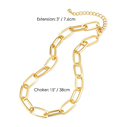 LANE WOODS Chunky Gold Necklace and Bracelet Set for Women, Paperclip Chain | Matching necklace and bracelet set, polished paperclip links, chunky statement style for layering, daily wear, and gifting - color: gold 15"Chain