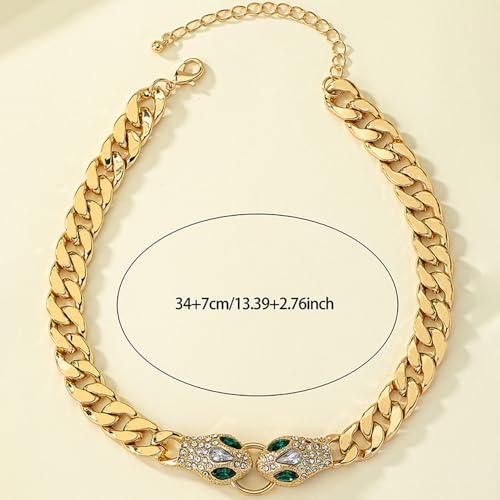 Punk Animal Snake Choker Necklace Hip Hop Rhinestone Snake head Cuban Link Chain Necklace Chunky Cuban Chain Crystal Jewelry for Women Gifts - color: Style A Gold