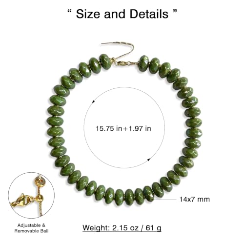 Colorful Chunky Acrylic Beaded Choker Necklaces for Women | Multicolor Faceted Beads, Sturdy Metal Chain, Adjustable Detachable, Lightweight, Summer Boho, Sparkly Statement Jewelry Gift - color: Dark Green