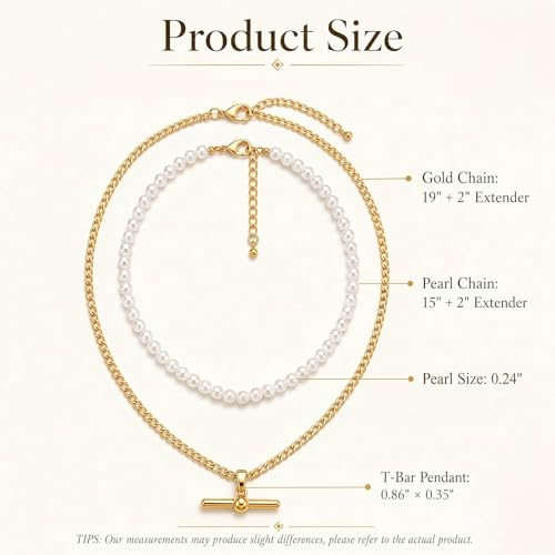 Layered Necklaces for Women Pearl Necklace Stack Gold T Bar Necklace Set Dainty Heart Pendant Jewelry Trendy 2026 Fashion Accessories Gifts - color: A7:2pcs-gold-6mm