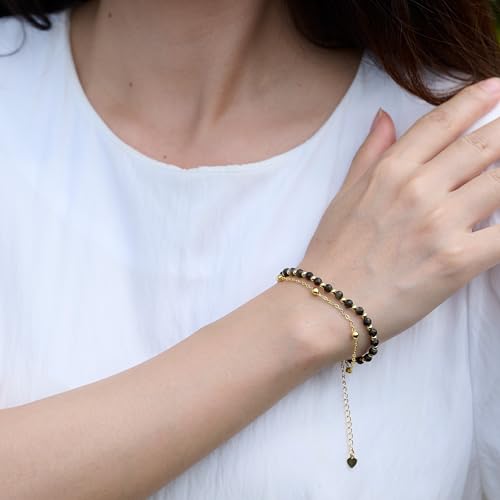 Farfume Crystal Beaded Bracelets for Women 4mm Natural Stone Jewelry Gifts | Natural Beads Gemstone,Handmade,Helper Tool,Yoga Protection,Hypoallergenic,Durability Wear - color: Golden Obsidian-Protection & Insight
