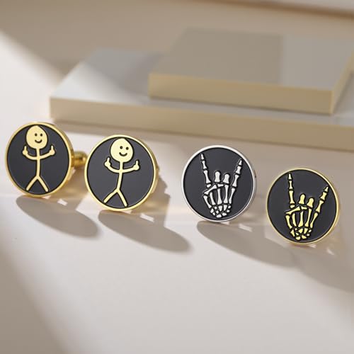 Dreamtimes Rock Skull Hand Cufflinks Halloween Shirt Cufflinks Figurine Sign Language Cuff Links Rock On Hand Gesture Stainless Steel Novelty Cuff Links for Men - style: Style 2-G